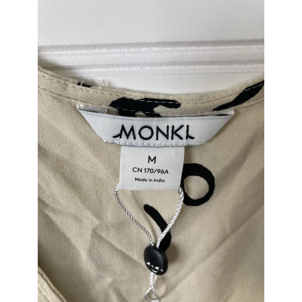 Monkl Mini Dress Tunic Face Print MEDIUM Women Ruffle Hem Artsy Quirky Boho